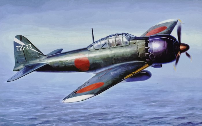 Mitsubishi A6M Zero fighter aircraft over water