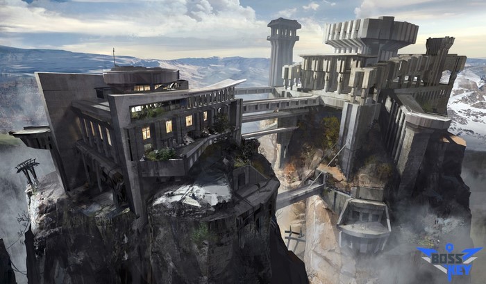 Science fiction fortress on a cliffside