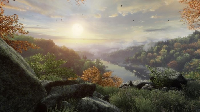 The Vanishing of Ethan Carter landscape with autumn trees and mist