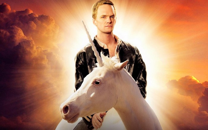 Neil Patrick Harris riding a unicorn