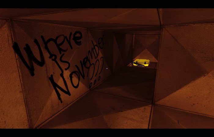 Graffiti in a ventilation shaft with a yellow case