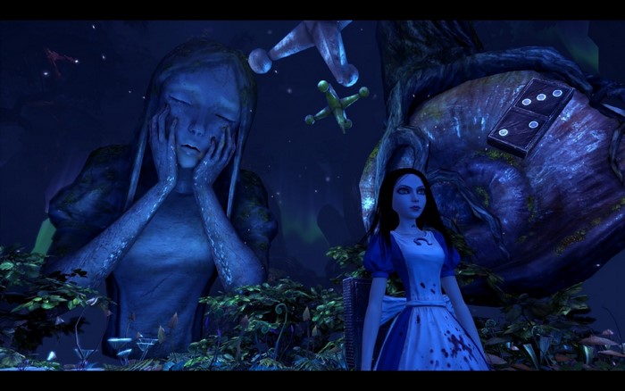 Alice from Alice: Madness Returns in a dark fantasy world