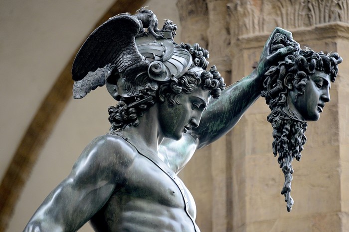 Perseus holding the head of Medusa sculpture