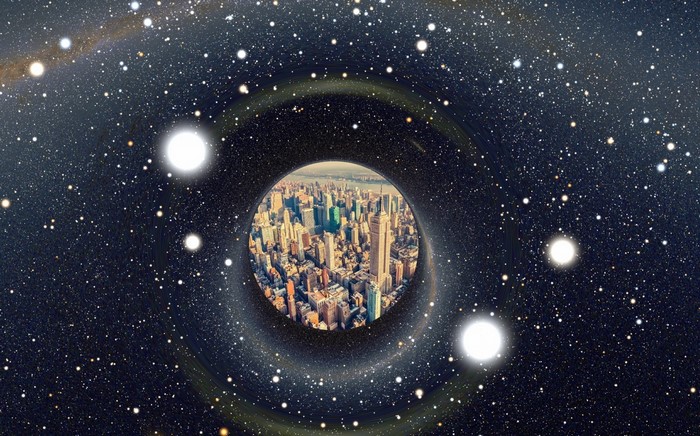 New York City seen through a wormhole in space