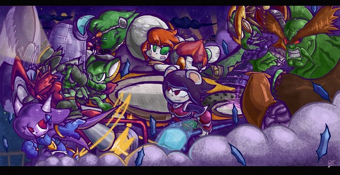 Characters from Freedom Planet in a battle scene