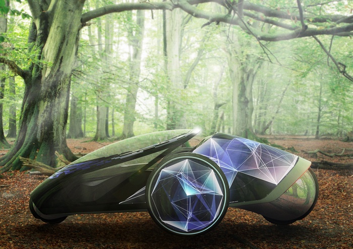 Toyota FV2 concept electric car in a forest