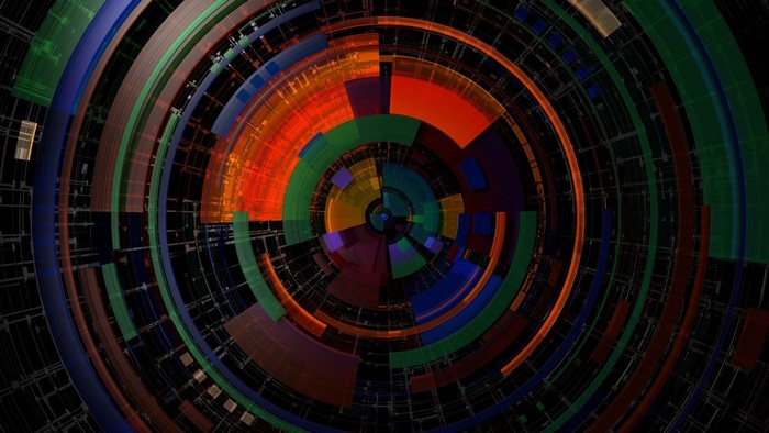 Abstract digital art with concentric circles and geometric shapes