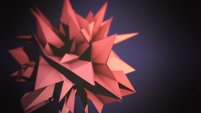 Abstract 3D geometric shape with red petals