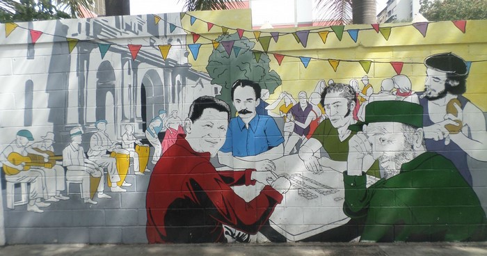 Mural of Hugo Chavez, Fidel Castro, Che Guevara, and Jose Marti
