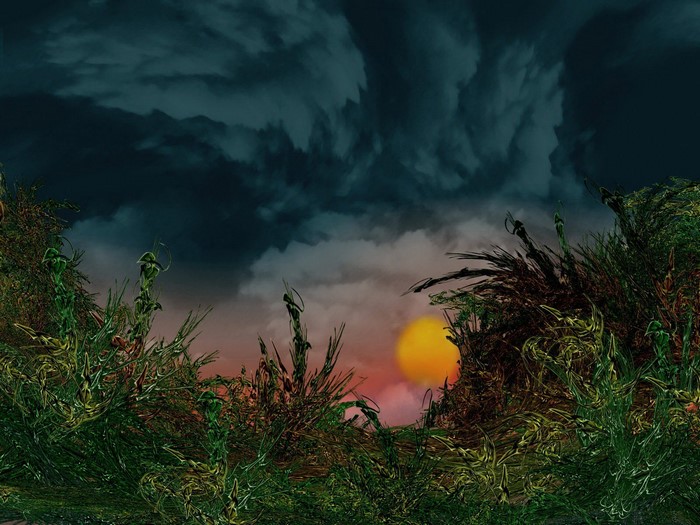 Abstract landscape with sun and clouds