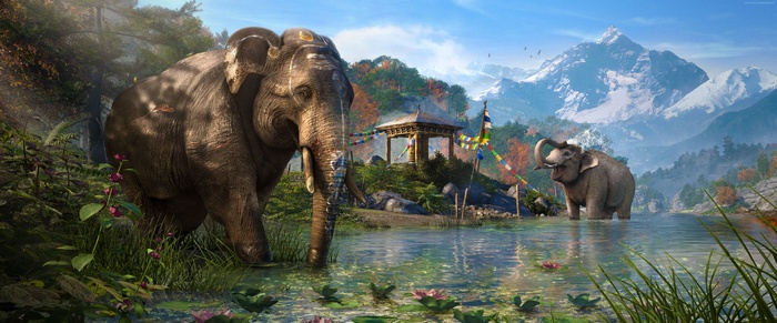Far Cry 4 screenshot with elephants in Kyrat