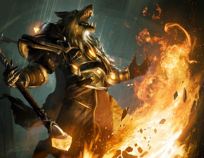 Werewolf warrior casting fire magic in World of Warcraft