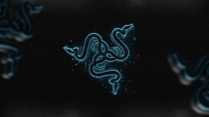 Razer logo with blue neon effect on black background