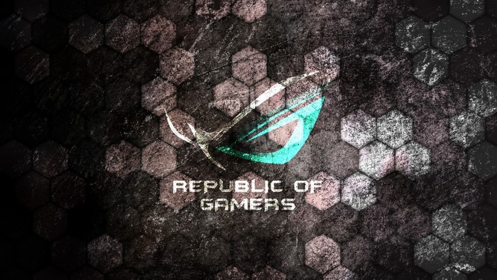 Republic of Gamers logo on a dark, textured background