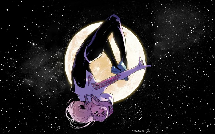 Spider-Gwen from Marvel Comics in outer space