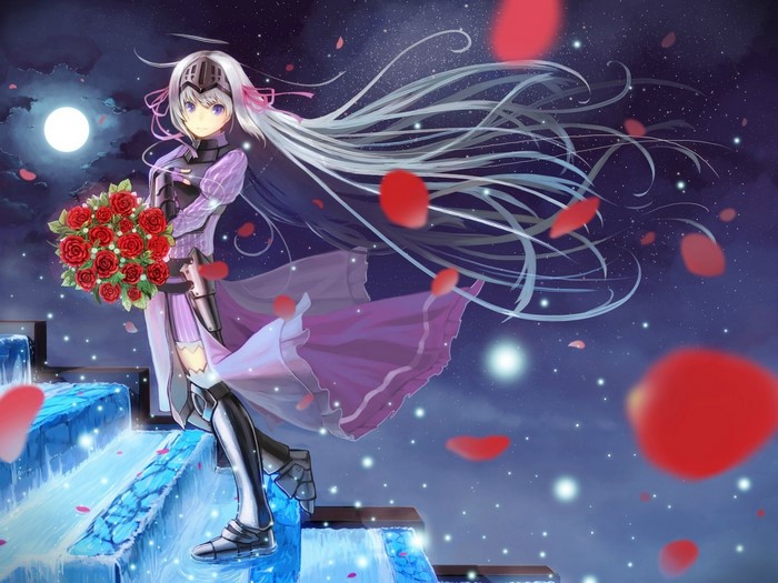 Eucliwood Hellscythe from Kore wa Zombie Desu ka holding roses
