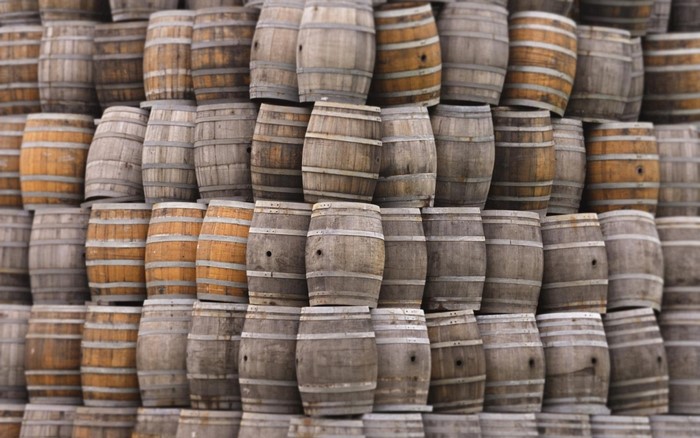 Stack of wooden barrels
