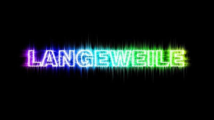 LANGEWEILE text with colorful neon effect on black background