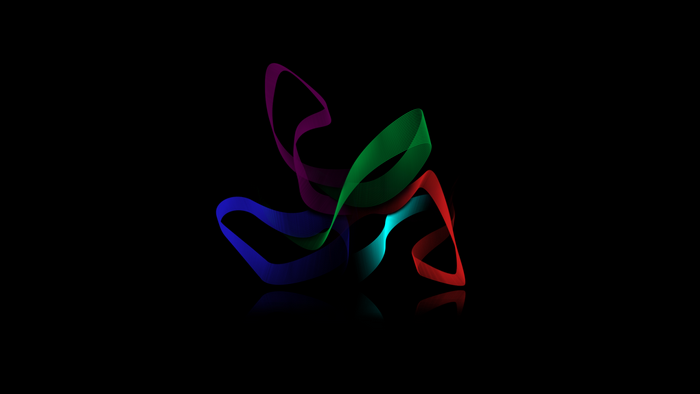 Abstract colorful ribbons on black background with reflection