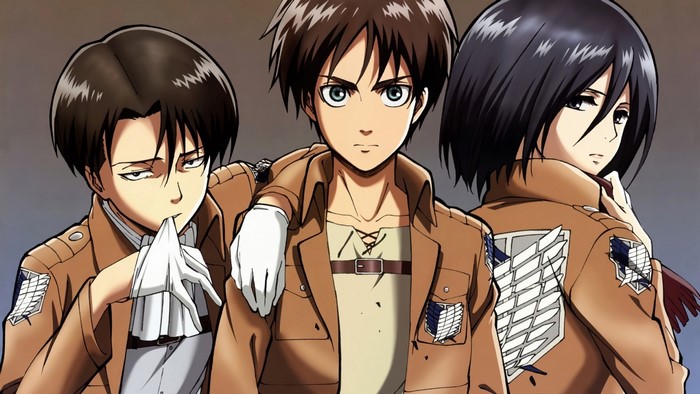 Shingeki no Kyojin Trio Eren, Mikasa, and Levi