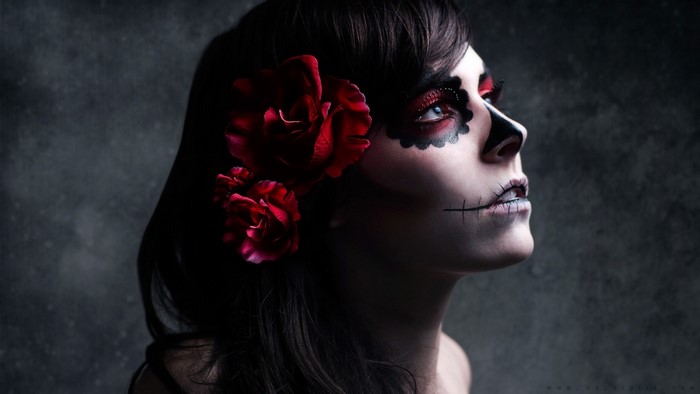 Dark Dia de los Muertos Sugar Skull Portrait