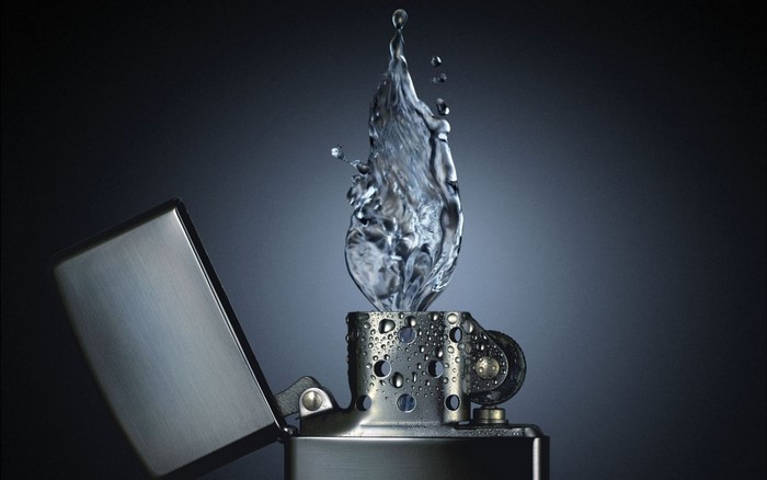 Zippo lighter with water flame