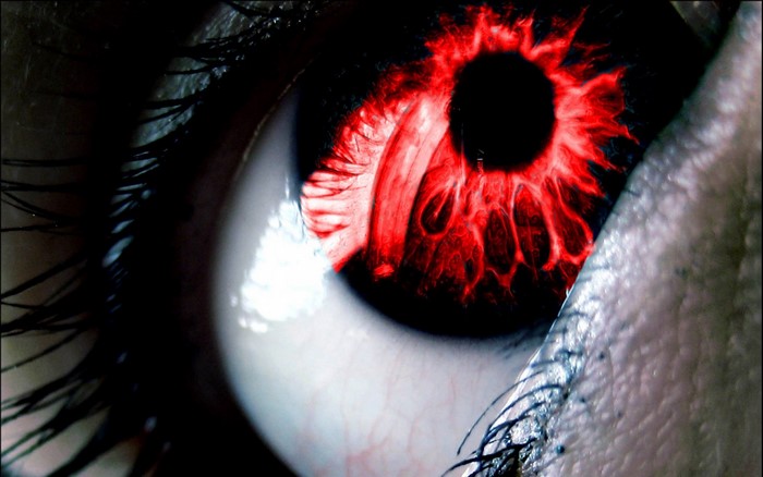 Extreme Close-up of a Red and Black Eye