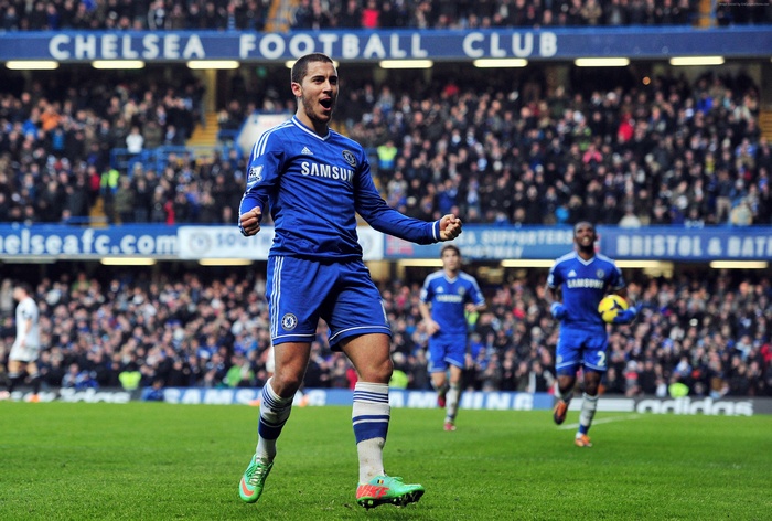Eden Hazard celebrating a goal for Chelsea FC