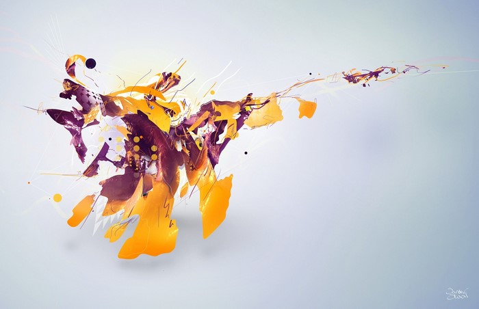 Abstract digital art with yellow and purple elements