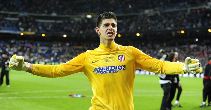 Thibaut Courtois celebrating in a soccer match