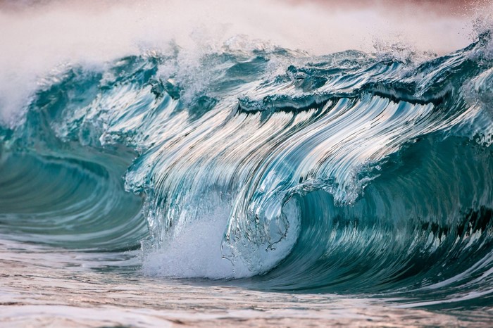 Close-up of a powerful ocean wave crashing