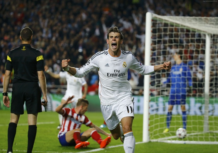 Gareth Bale celebrates scoring for Real Madrid