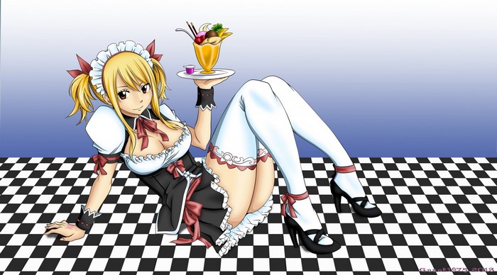 Lucy Heartfilia from Fairy Tail serving a parfait