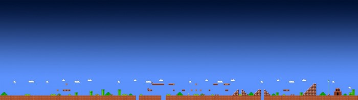 Super Mario Bros. landscape with pipes and blocks