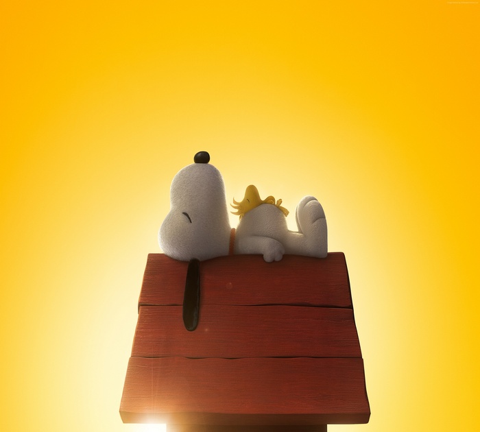 Snoopy from The Peanuts Movie sleeping on his doghouse