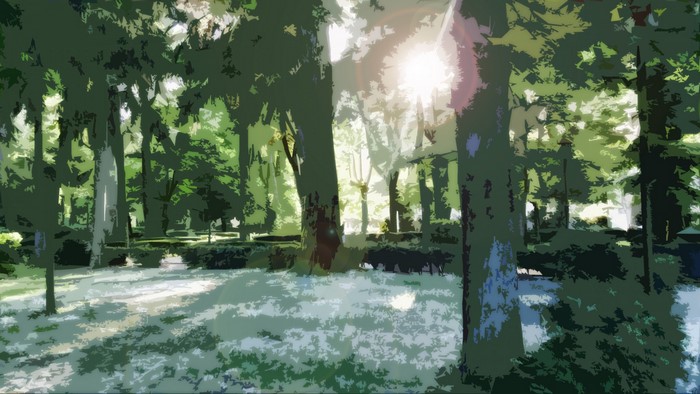 Sunlight filtering through trees in a park