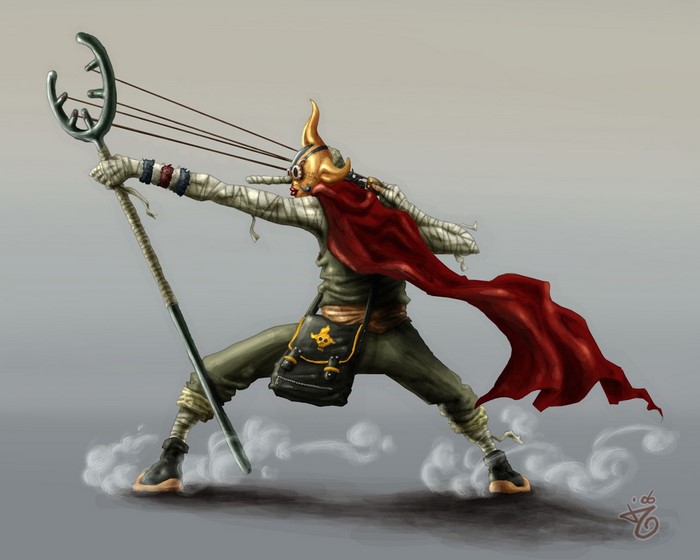 Sogeking from One Piece holding a slingshot