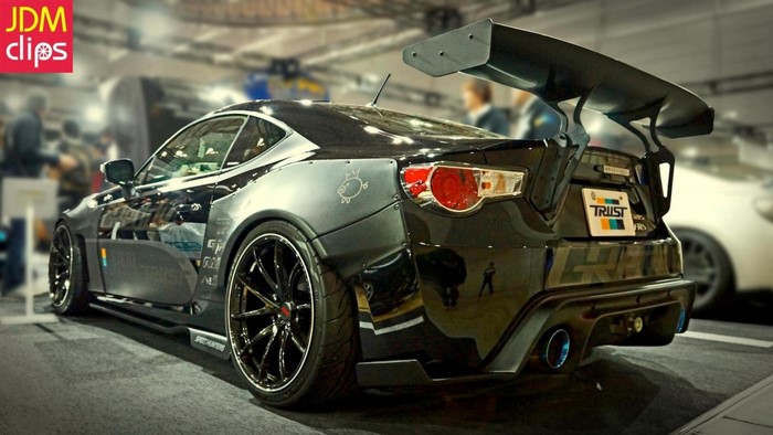 Modified black Scion FR-S with large rear wing