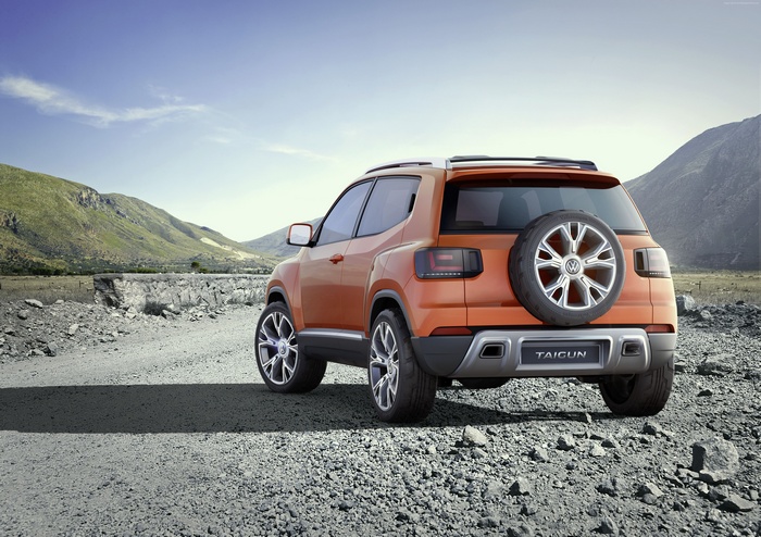 Volkswagen Taigun crossover SUV on a rocky road