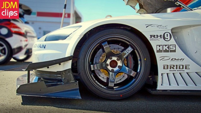 White JDM sports car with ADVAN wheels