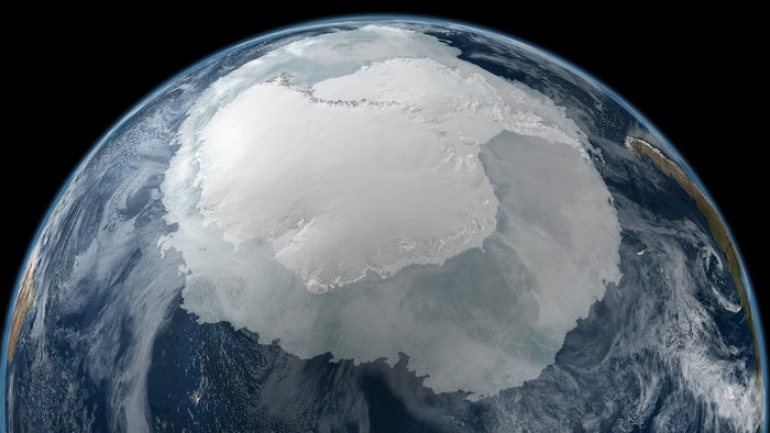Earth from space showing Antarctica and surrounding oceans