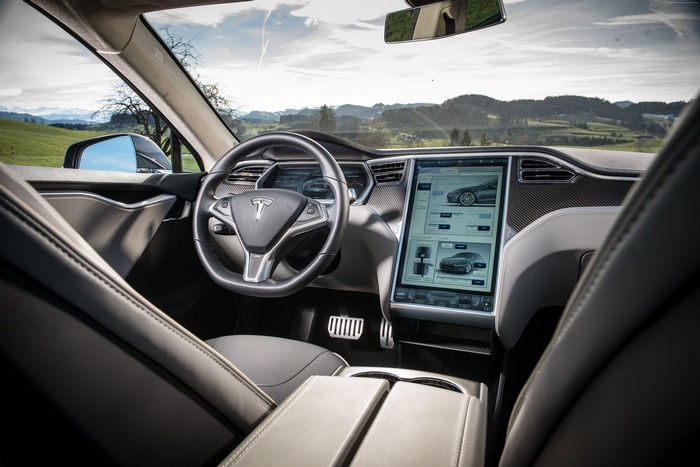 Tesla Model S interior with scenic view