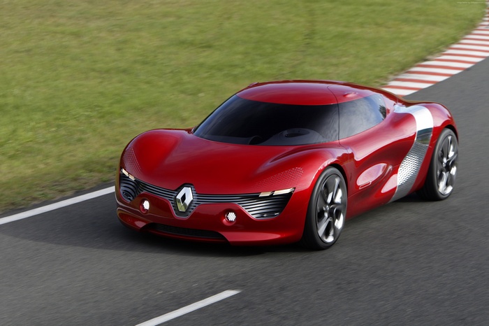 Red Renault DeZir concept sports car on a race track