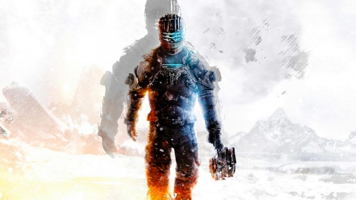 Isaac Clarke from Dead Space 3 in snowy environment