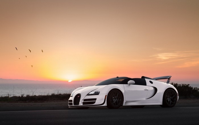 White Bugatti Veyron Super Sport at Sunset