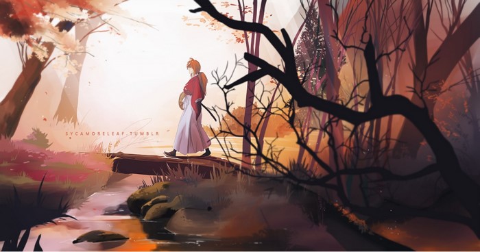 Kenshin Himura from Rurouni Kenshin in a forest