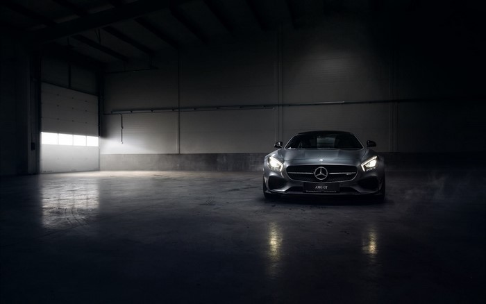 Mercedes-AMG GT in a dark garage