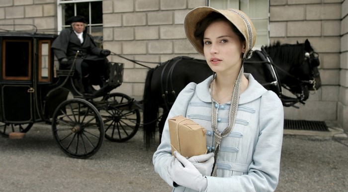 Felicity Jones in Northanger Abbey with a carriage