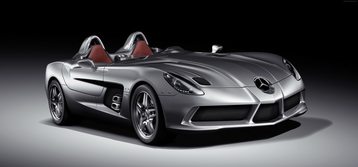 Silver Mercedes-Benz SLR McLaren Stirling Moss Roadster