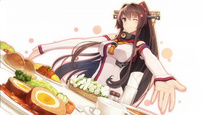 Yamato from Kantai Collection with a meal